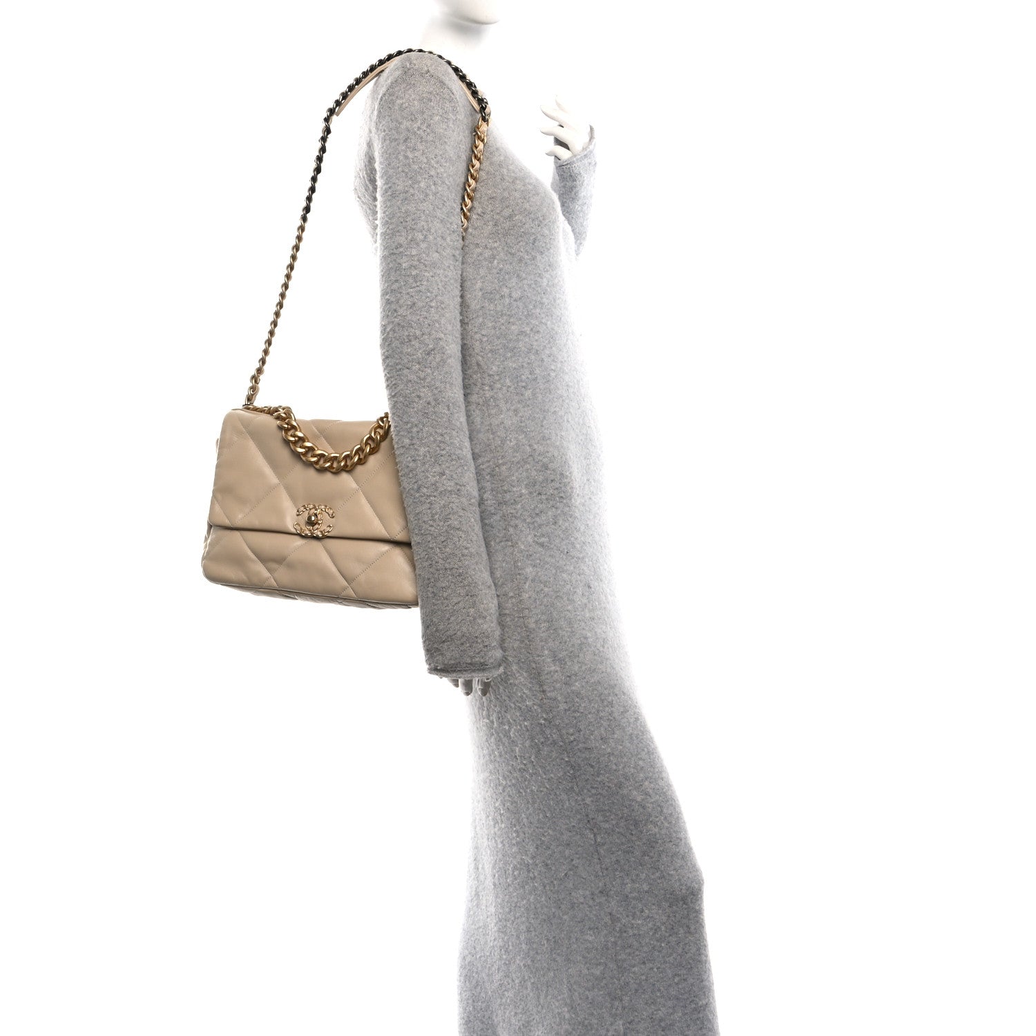 Chanel Lambskin Quilted Large Chanel 19 Flap Beige 2 of 10