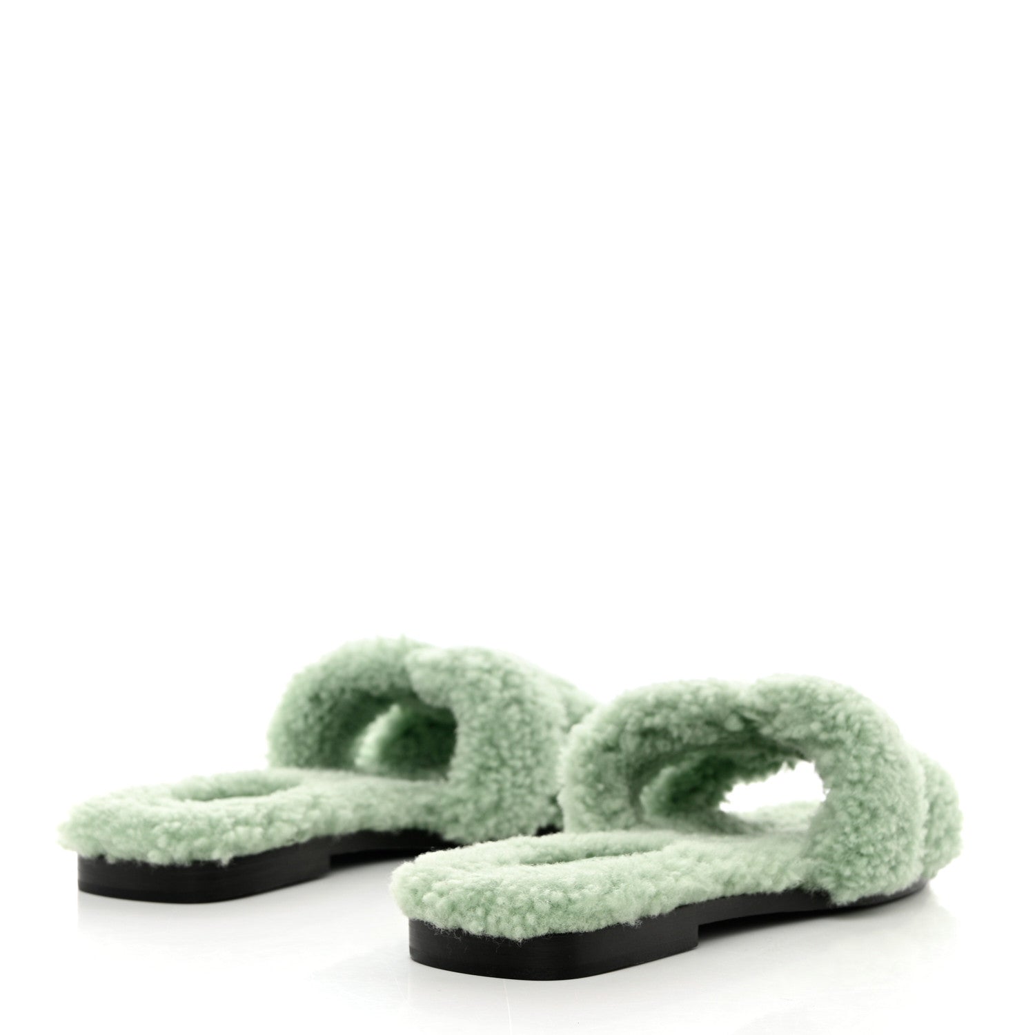 Hermes Woolskin Oran Sandals 37.5 Vert D'Eau 4 of 7