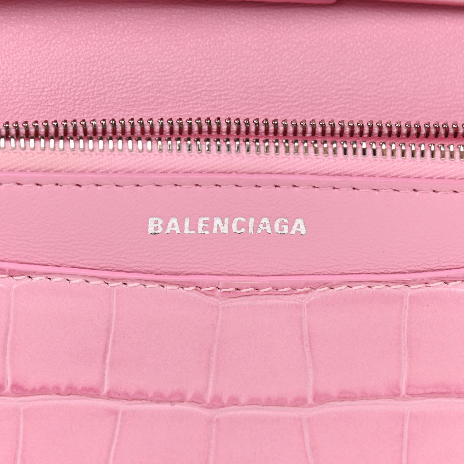 Balenciaga Patent Crocodile Embossed B Wallet On Chain Pink 6 of 10