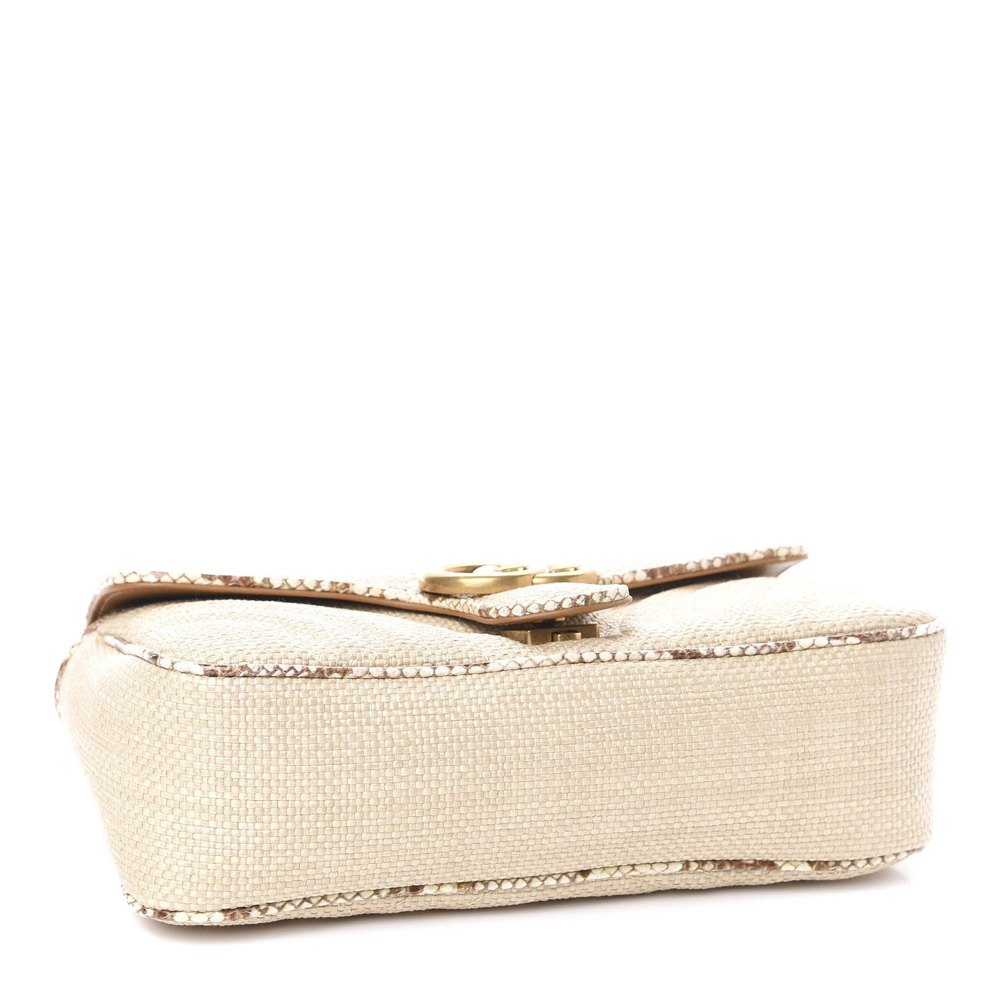 Raffia Elaphe Matelasse Small GG Marmont Shoulder Bag Natural Cream Brown