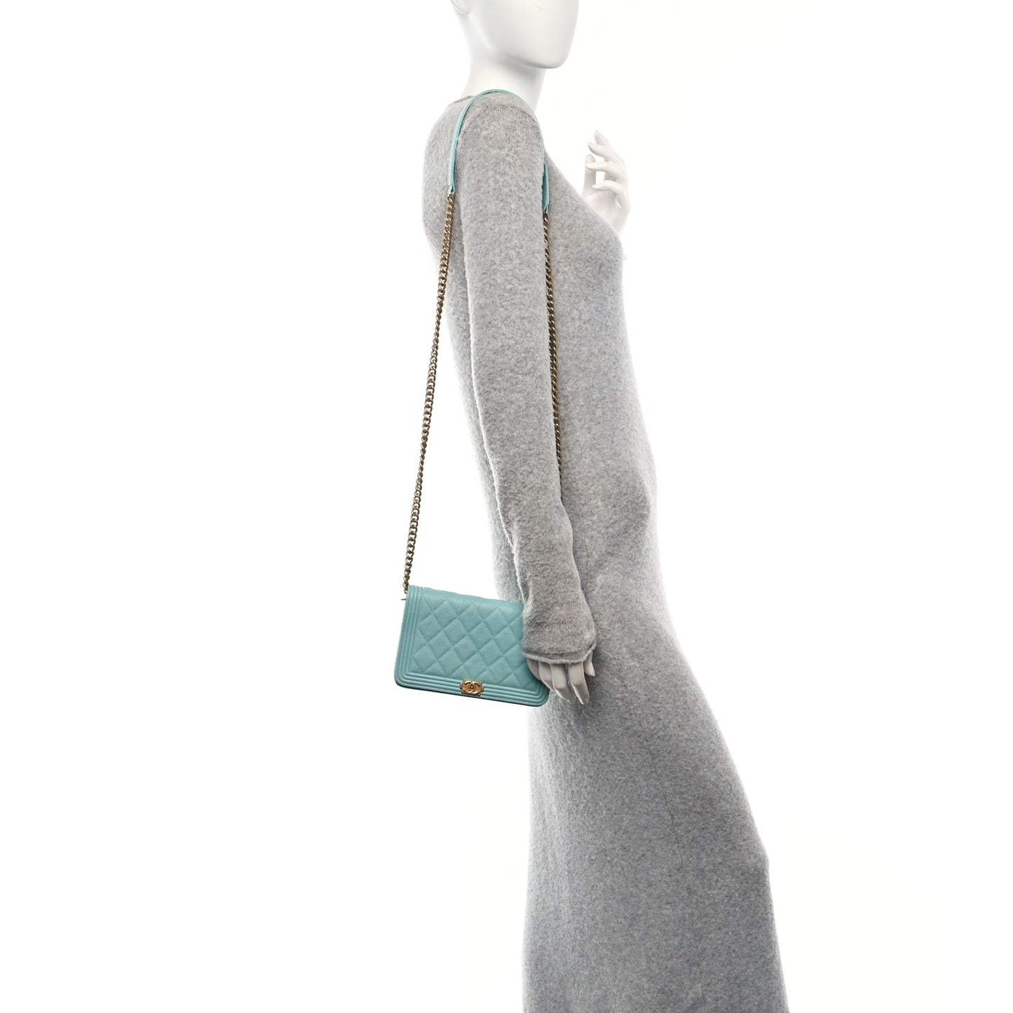 Caviar Quilted Boy Wallet On Chain WOC Light Blue