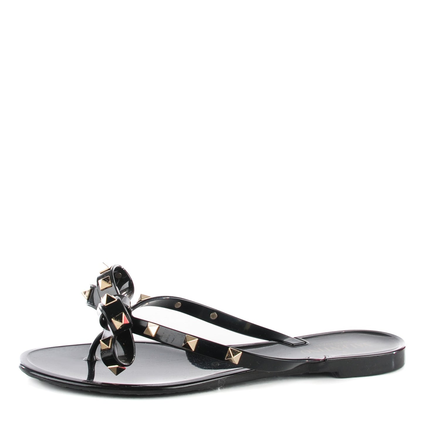 PVC Jelly Rockstud Bow Thong Sandals 38 Black