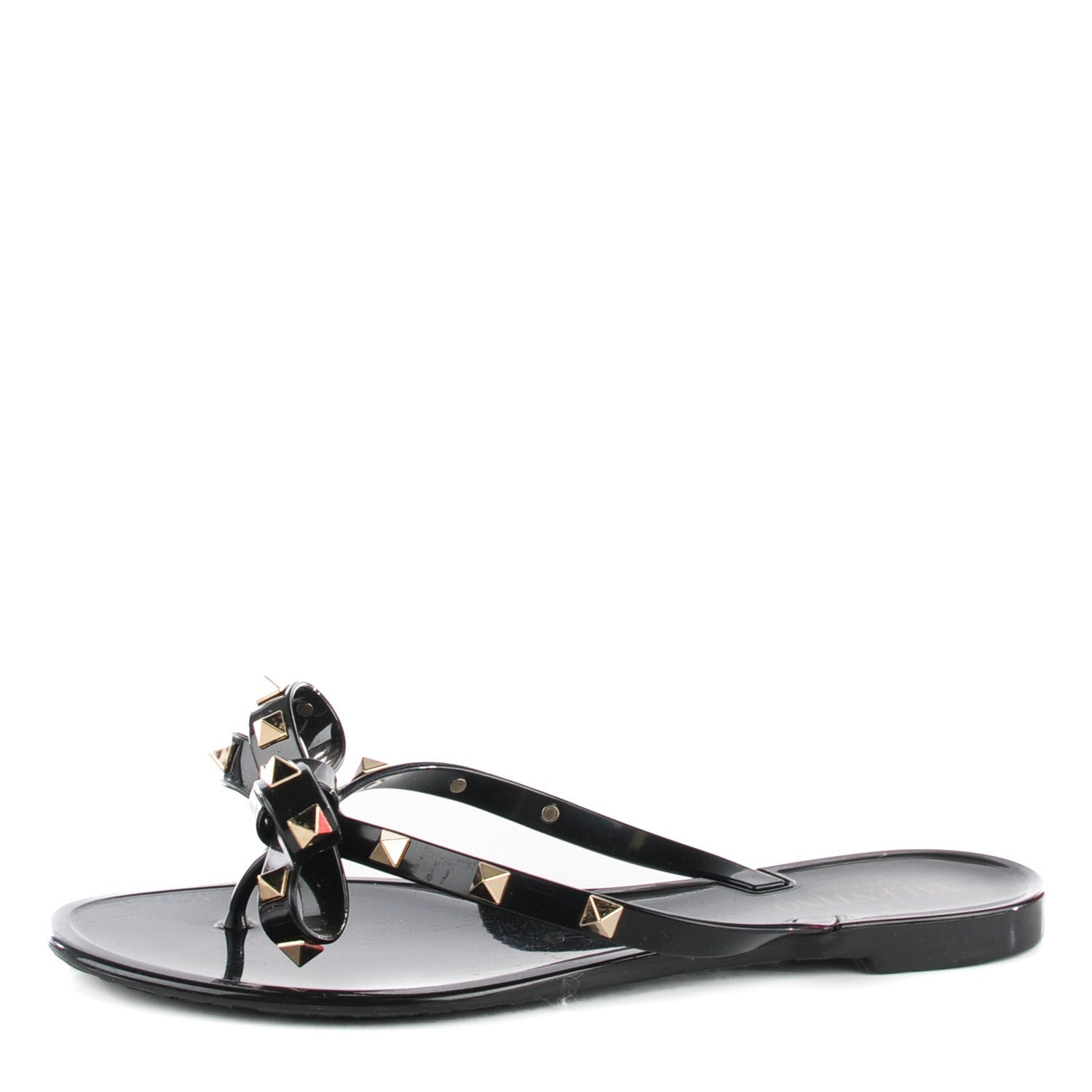 Valentino Garavani PVC Jelly Rockstud Bow Thong Sandals 38 Black 1 of 7