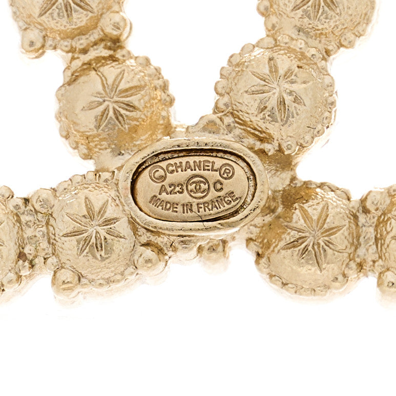 Chanel Pearl Crystal CC Brooch Gold Pearly White Purple 3 of 4