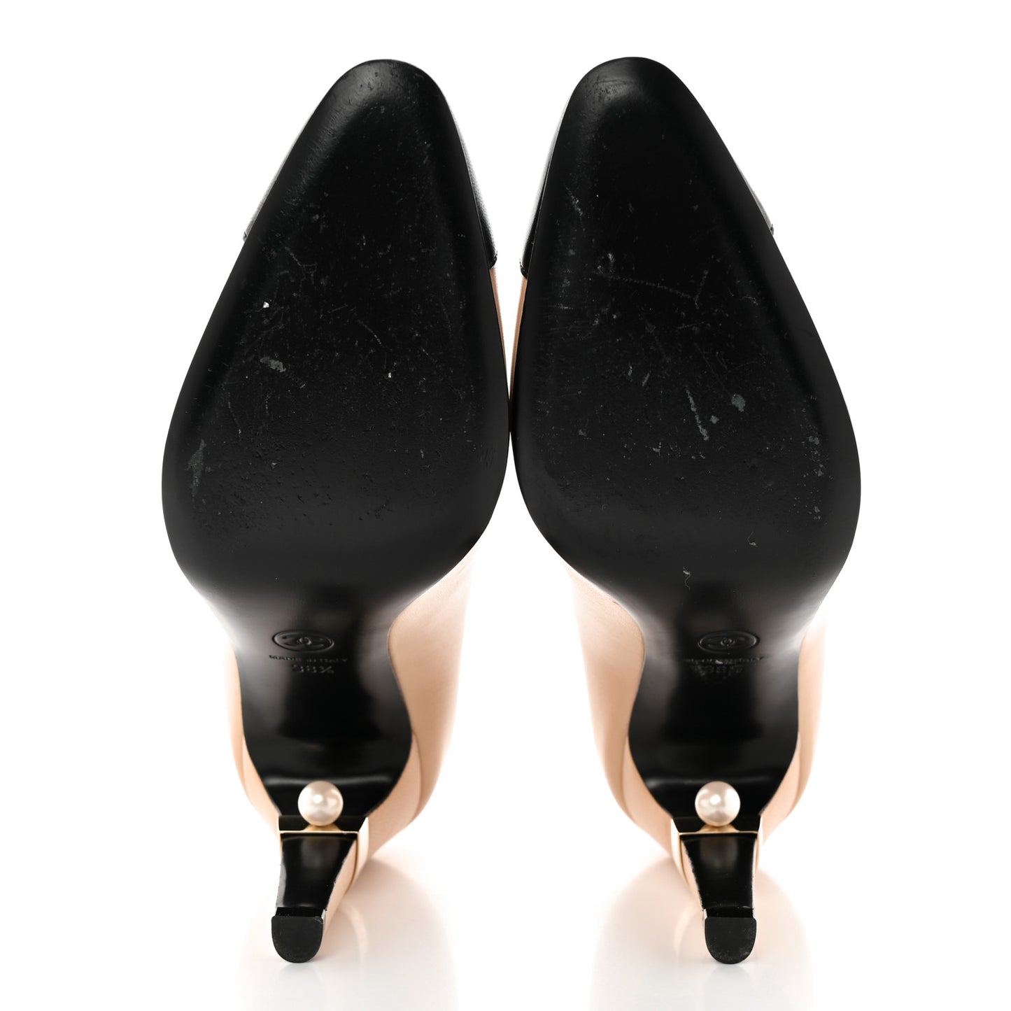 Lambskin Cap Toe Pearl Pumps 38.5 Beige Black
