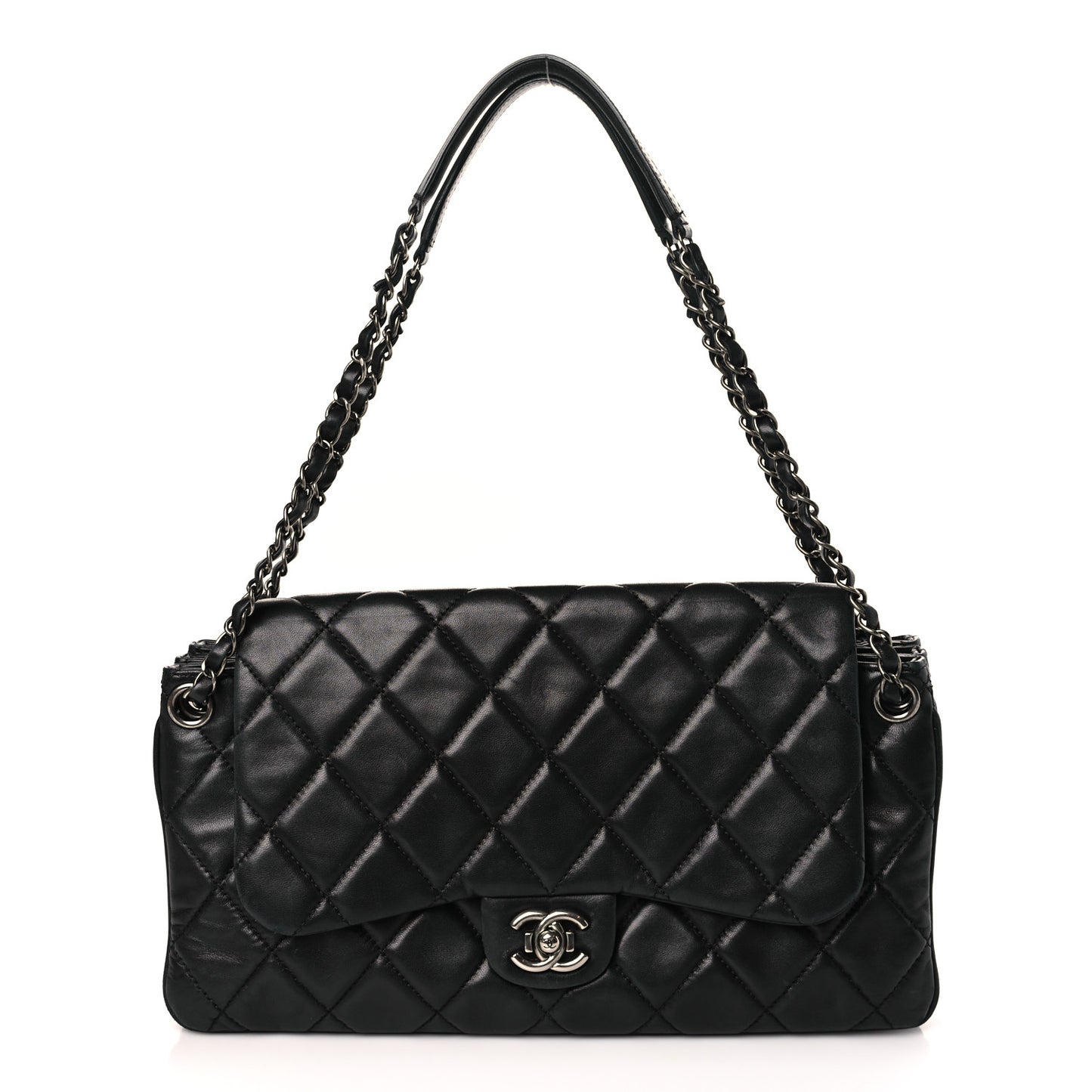 Lambskin Quilted Chanel 3 Accordion Flap Bag Black