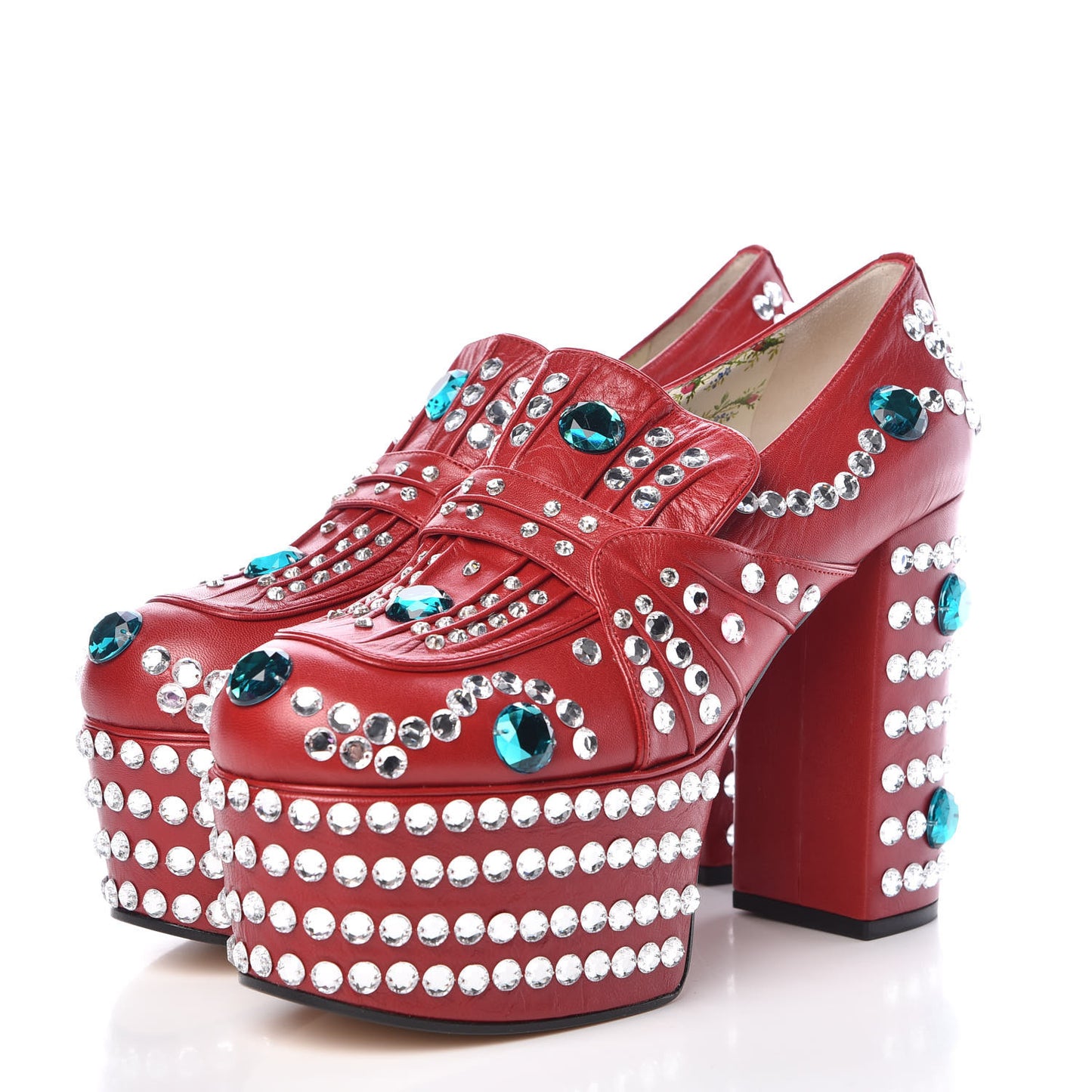 Malaga Kid Crystal Amilna Platform Loafers 39 Hibiscus Red
