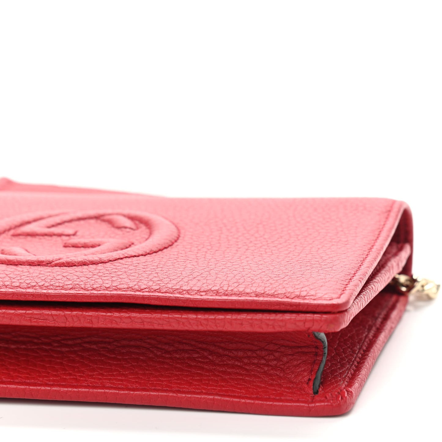Pebbled Calfskin Soho Wallet on Chain Hibiscus Red