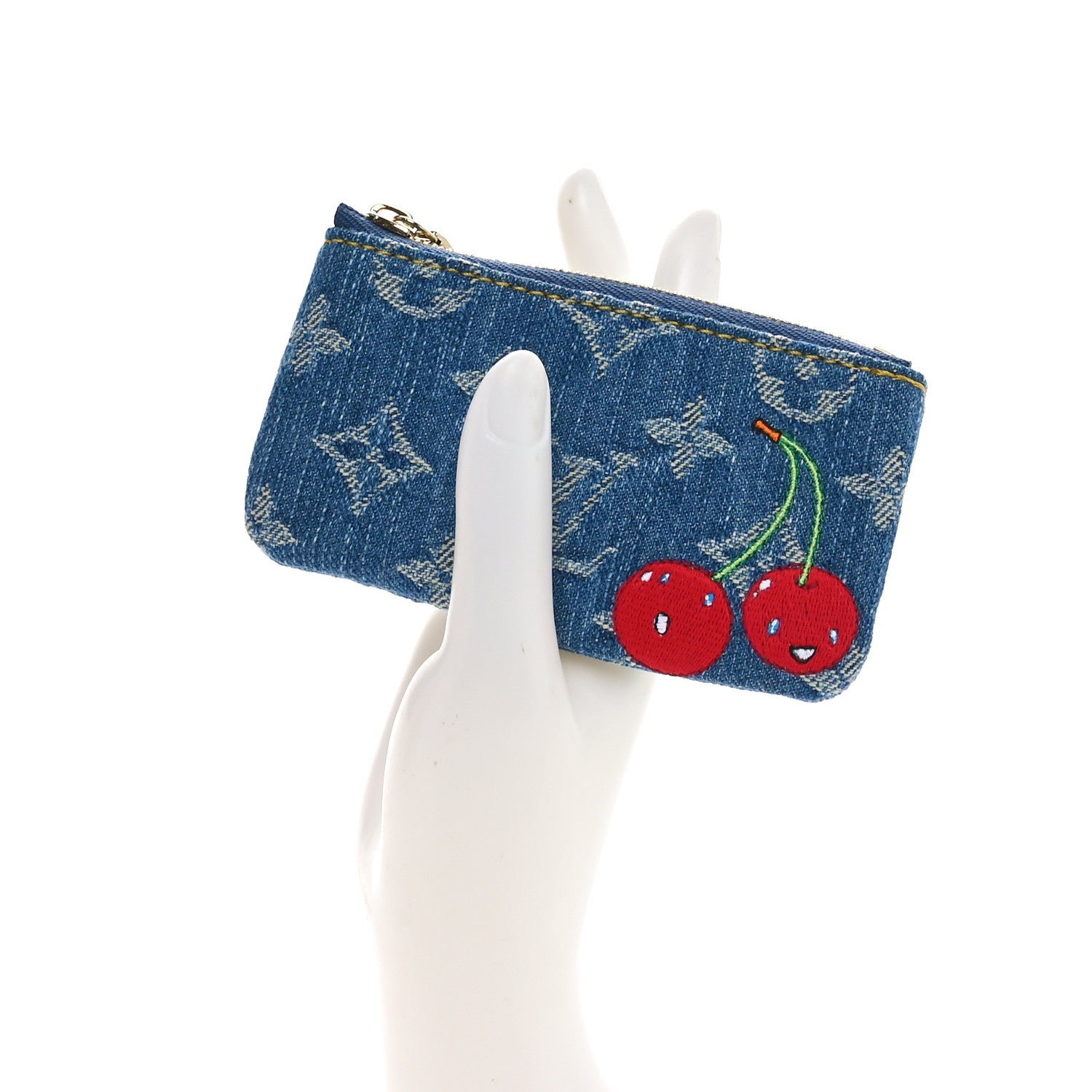 Louis Vuitton LV X TM Monogram Denim Cerises Key Pouch Blue 2 of 8