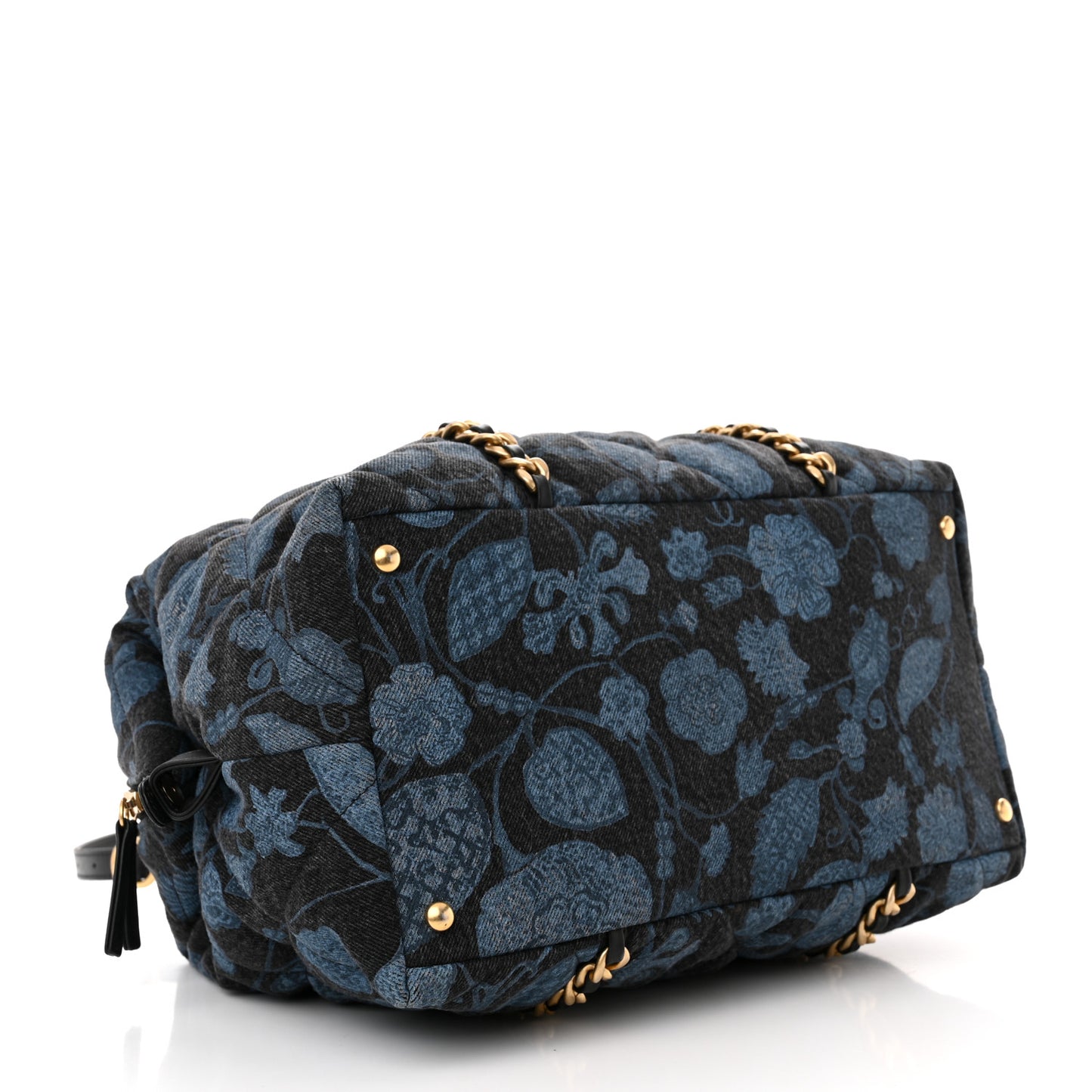 Denim Printed Destination Chenonceau Shoulder Bag Blue Black