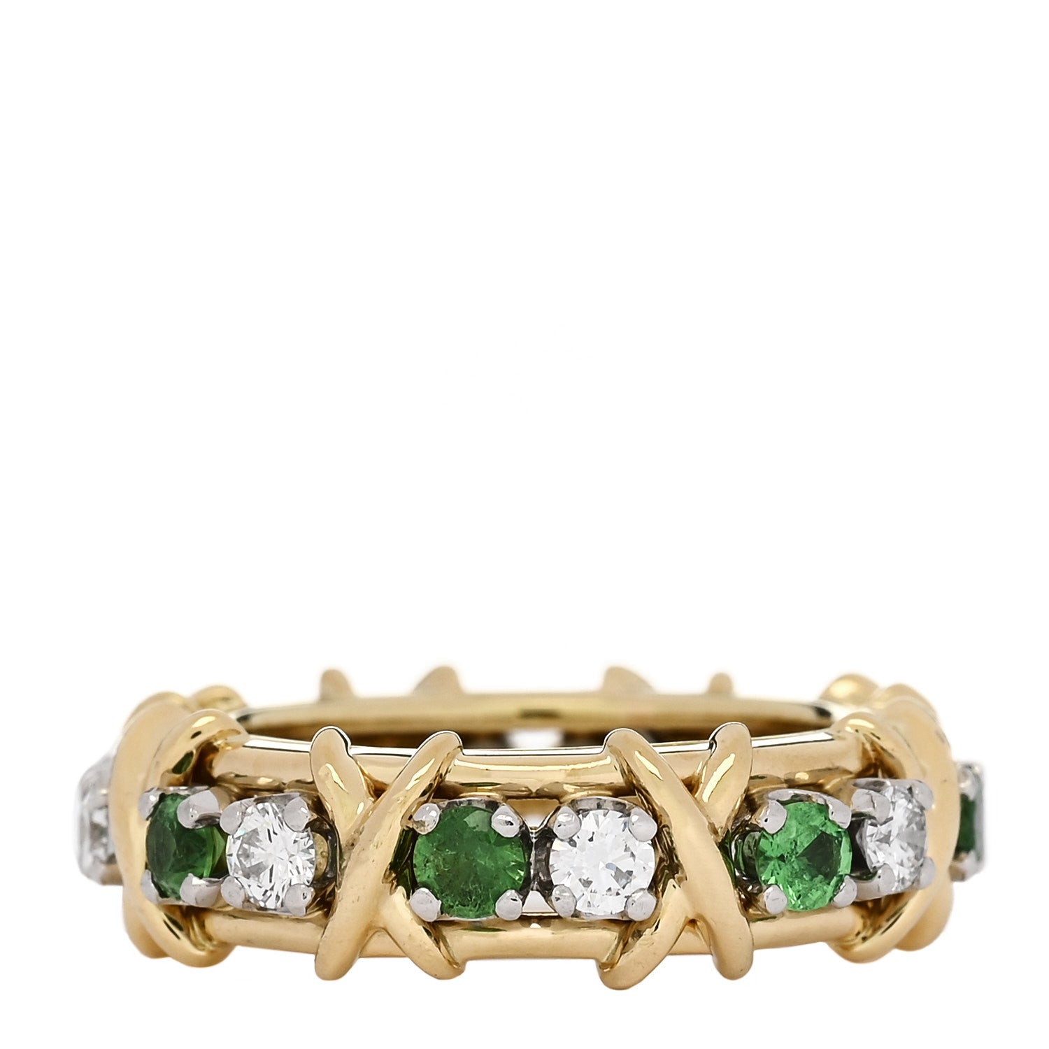 Tiffany 18K Yellow Gold Platinum Diamond Tsavorite Schlumberger Sixteen Stone Ring 49 5 1 of 6