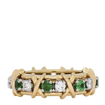 Tiffany 18K Yellow Gold Platinum Diamond Tsavorite Schlumberger Sixteen Stone Ring 49 5 1 of 6