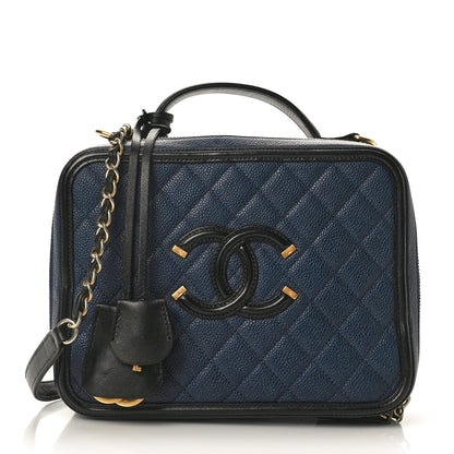 Chanel Caviar Quilted Large CC Filigree Vanity Case  Navy Black 1 of 10