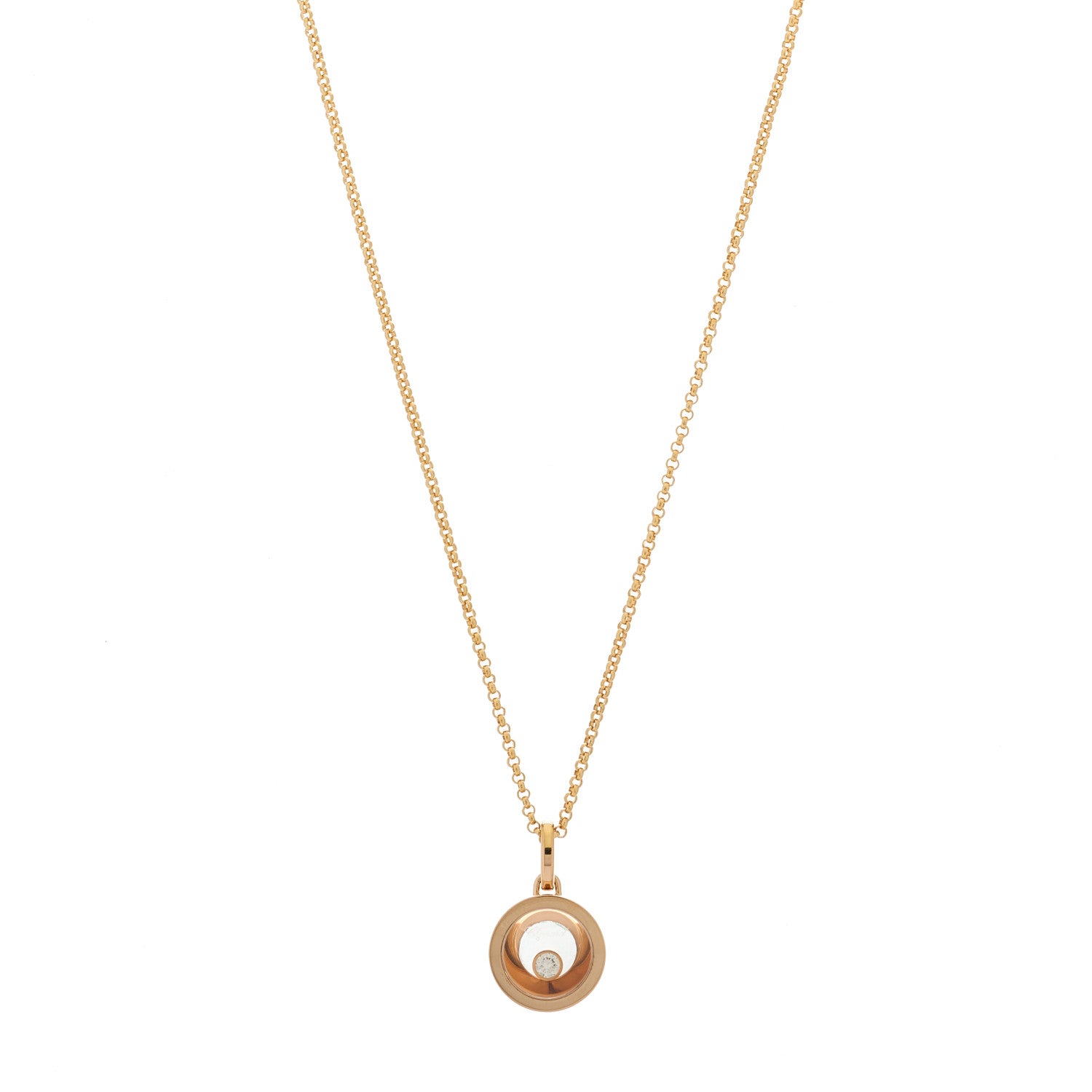 Chopard 18K Rose Gold Diamond Happy Diamonds Round Pendant Necklace 1 of 5