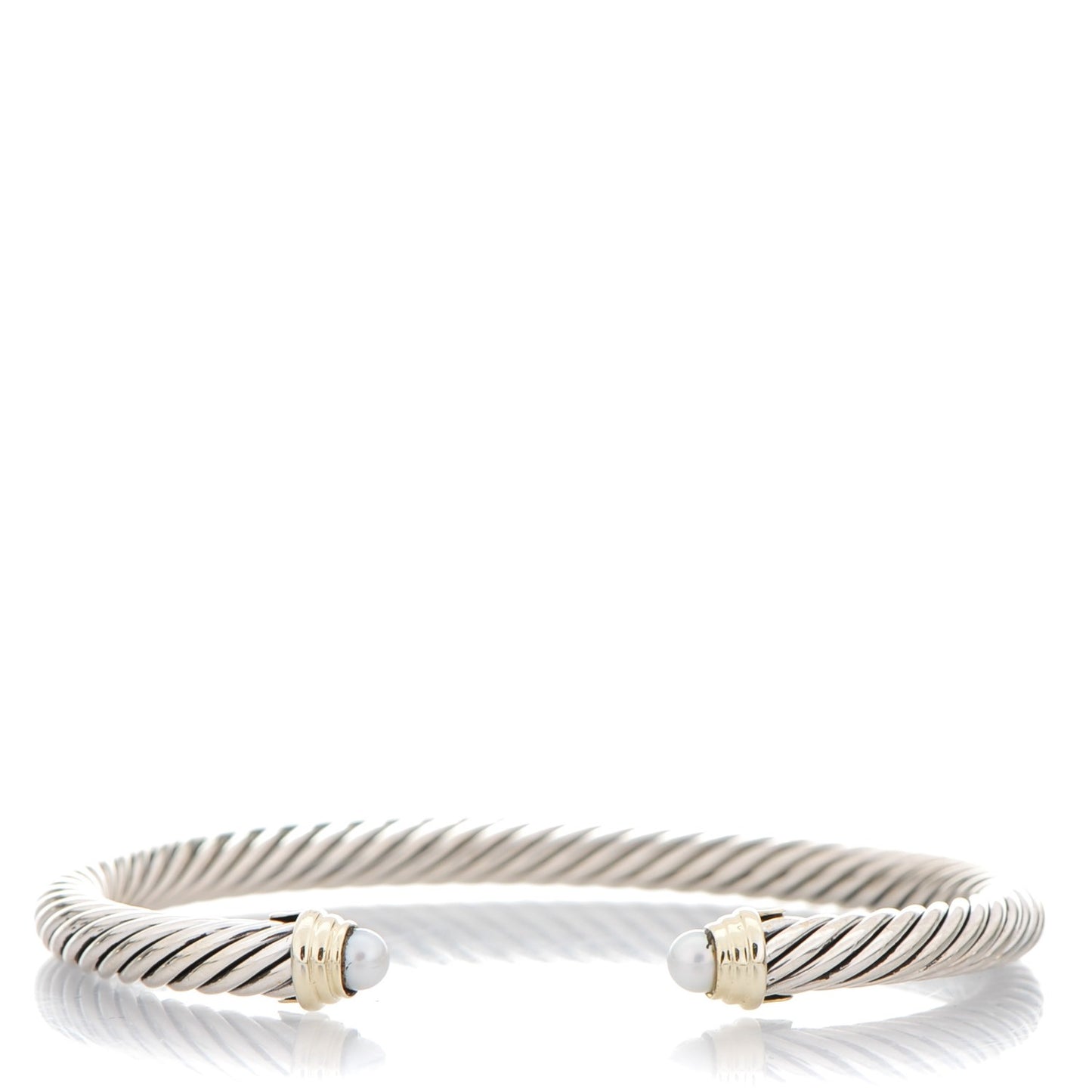 Sterling Silver 14K Yellow Gold Pearl 5mm Cable Classics Bracelet