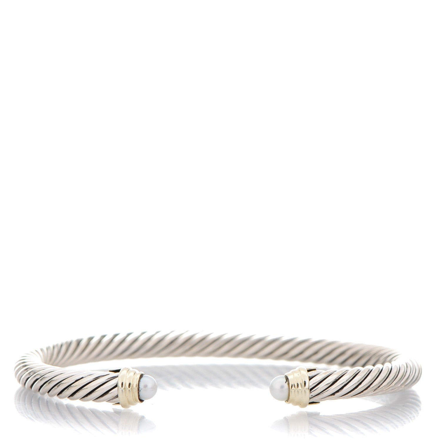David Yurman Sterling Silver 14K Yellow Gold Pearl 5mm Cable Classics Bracelet 1 of 4