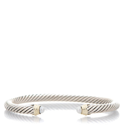 David Yurman Sterling Silver 14K Yellow Gold Pearl 5mm Cable Classics Bracelet 1 of 4