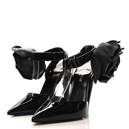 Saint Laurent Patent Freja 105 Flower Ankle Pumps 37.5 Black 3 of 9