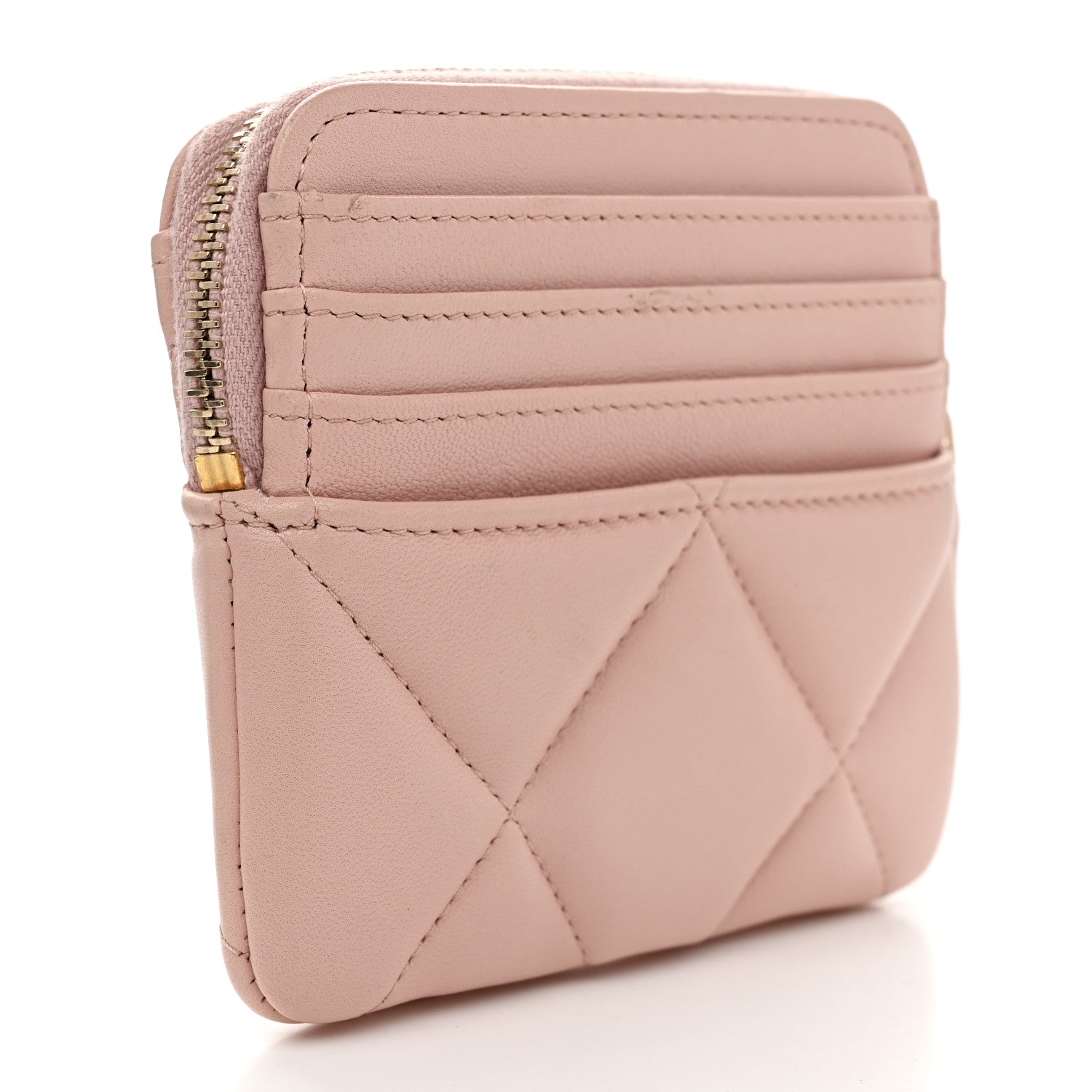 Chanel Quilted Chanel 19 Zip Card Holder Wallet Light Pink 3 of 8