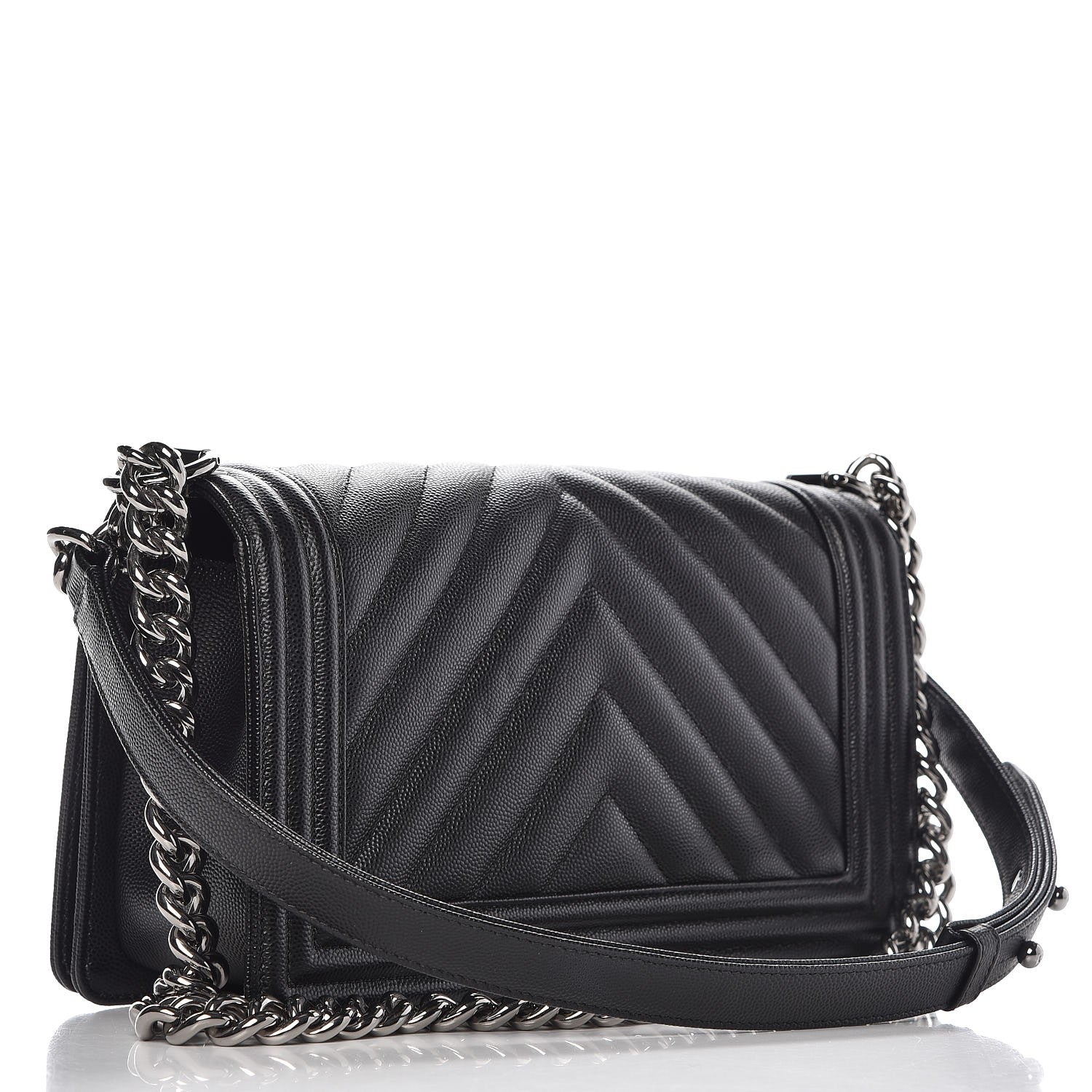 Chanel Caviar Chevron Quilted Medium Boy Flap Black 3 of 8