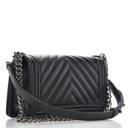 Chanel Caviar Chevron Quilted Medium Boy Flap Black 3 of 8