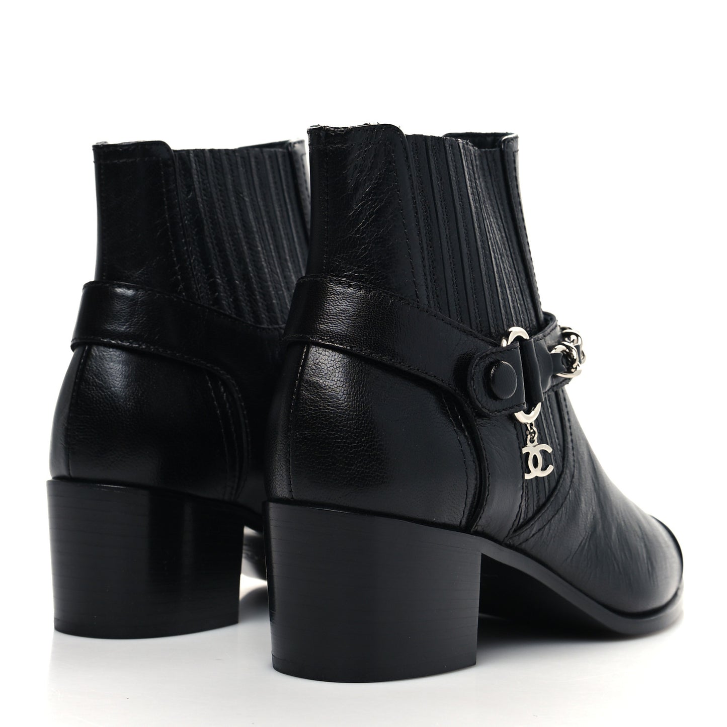 Goatskin Patent CC Cap Toe Chain Boots 37 Black