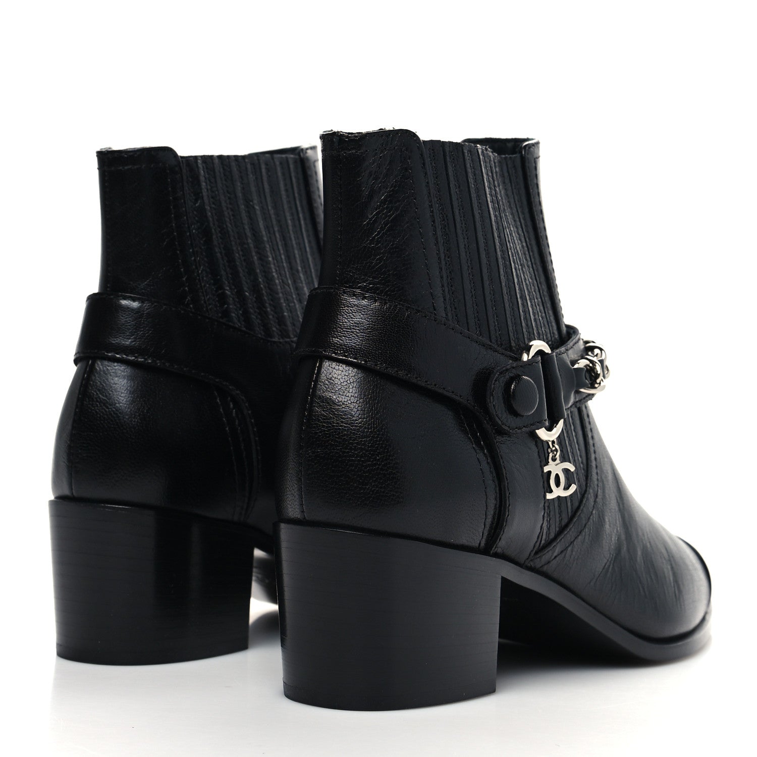 Chanel Goatskin Patent CC Cap Toe Chain Boots 37 Black 4 of 8
