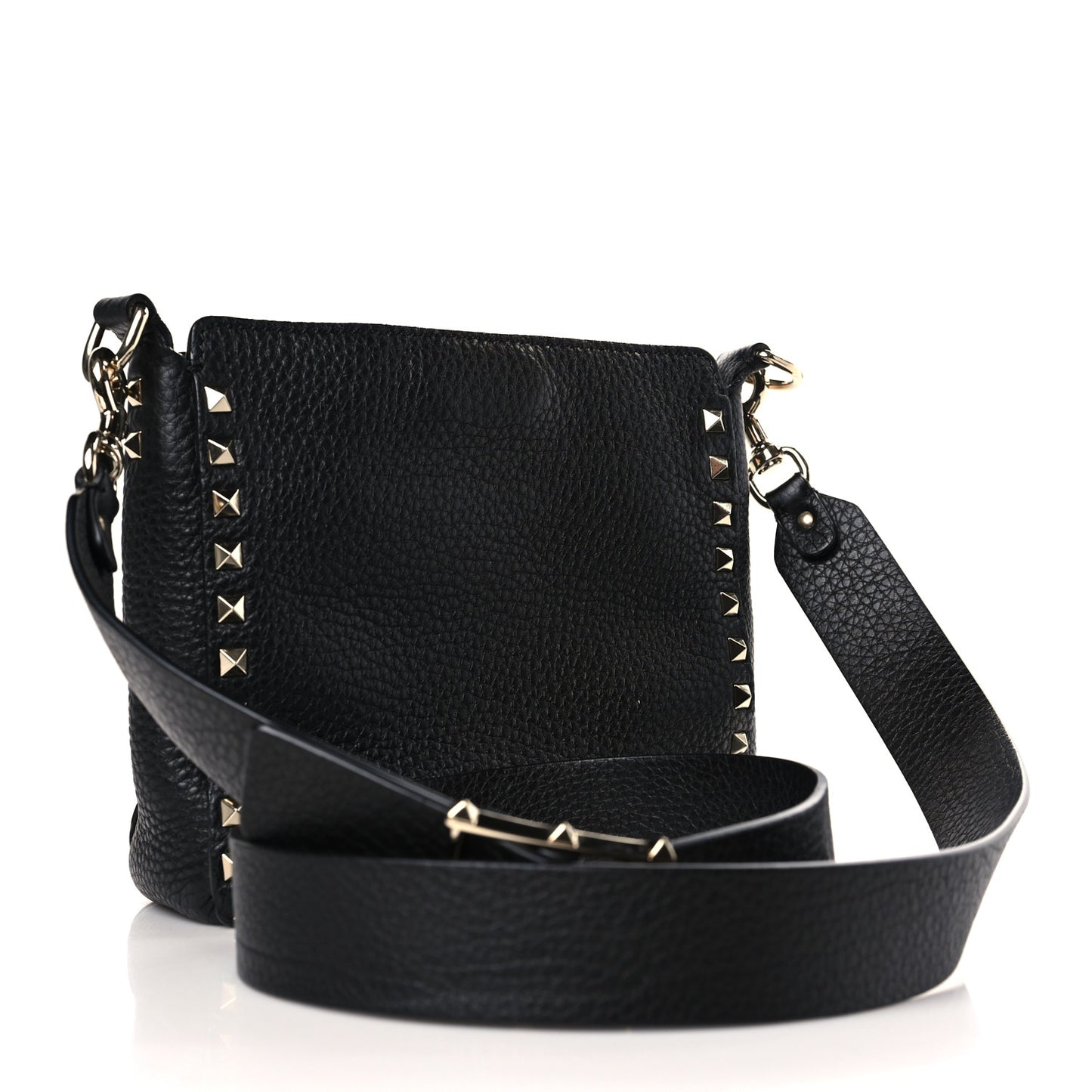 Pebbled Calfskin Mini Rockstud Flip-Lock Messenger Bag Black