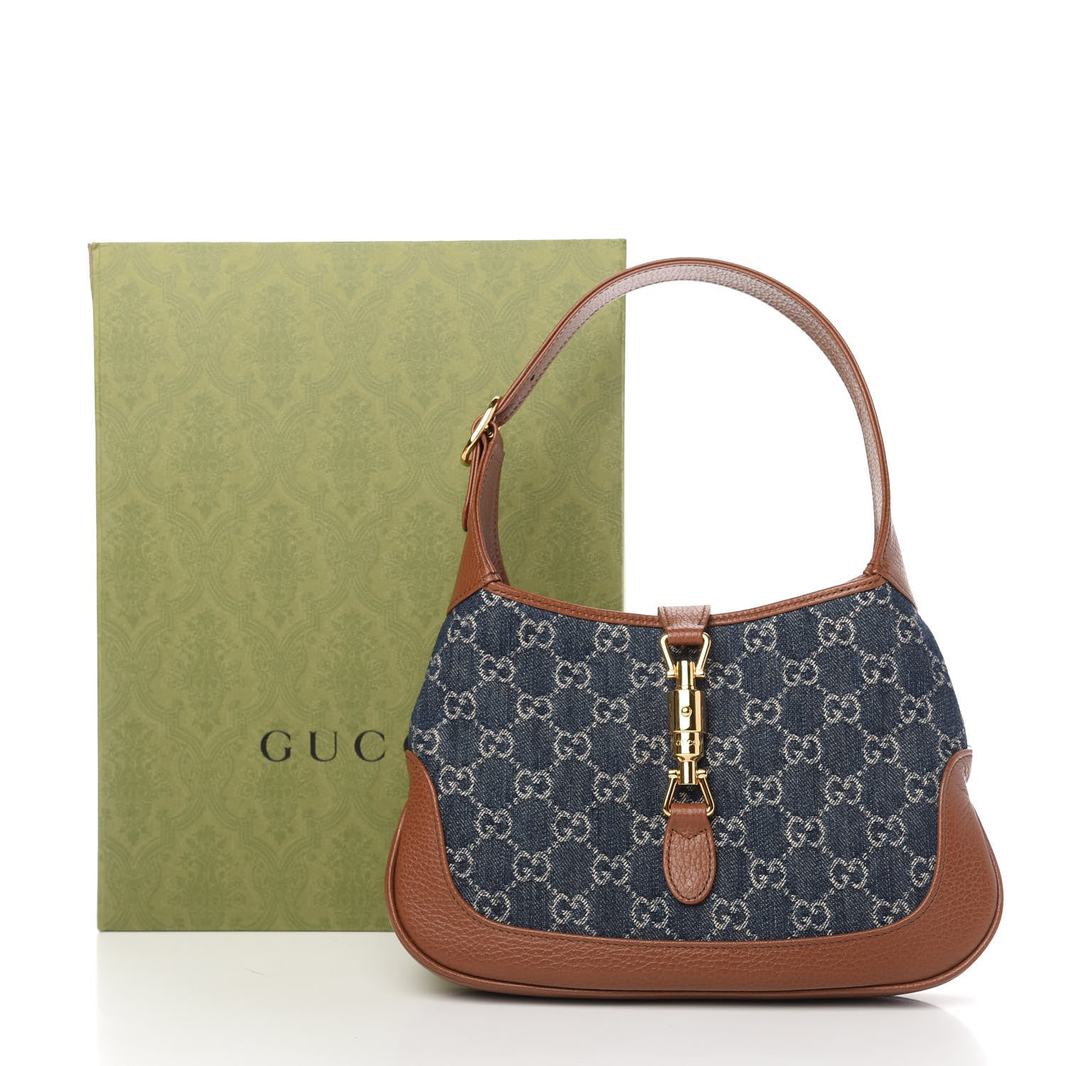 Gucci New Denim GG Monogram Calfskin Small Jackie 1961 Hobo Blue Tea Cuir 11 of 11