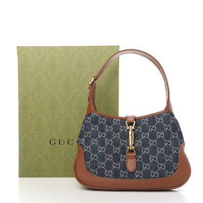 Gucci New Denim GG Monogram Calfskin Small Jackie 1961 Hobo Blue Tea Cuir 11 of 11