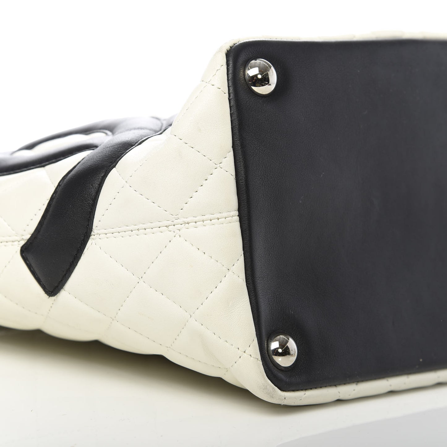 Calfskin Quilted Large Cambon Tote White Black