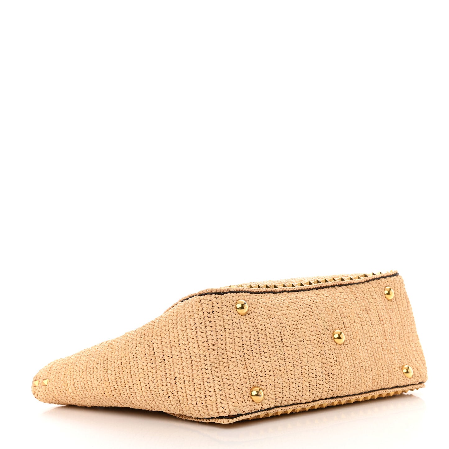 Raffia Calfskin Rockstud Tote Naturale Saddle Brown