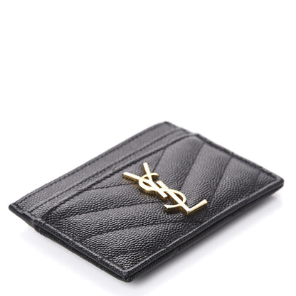 Saint Laurent Grain De Poudre Matelasse Chevron Monogram Credit Card Case Black 4 of 8