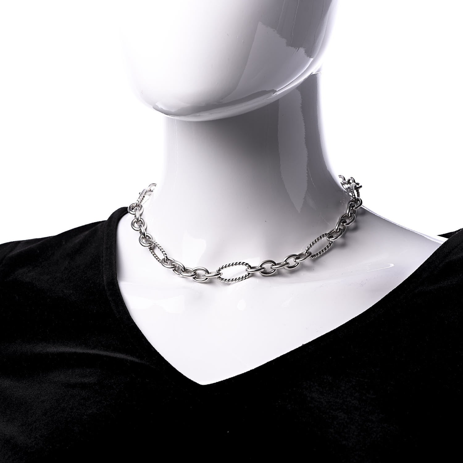 David Yurman Sterling Silver 18K Yellow Gold Link Figaro Link Toggle Necklace 15.5 2 of 6