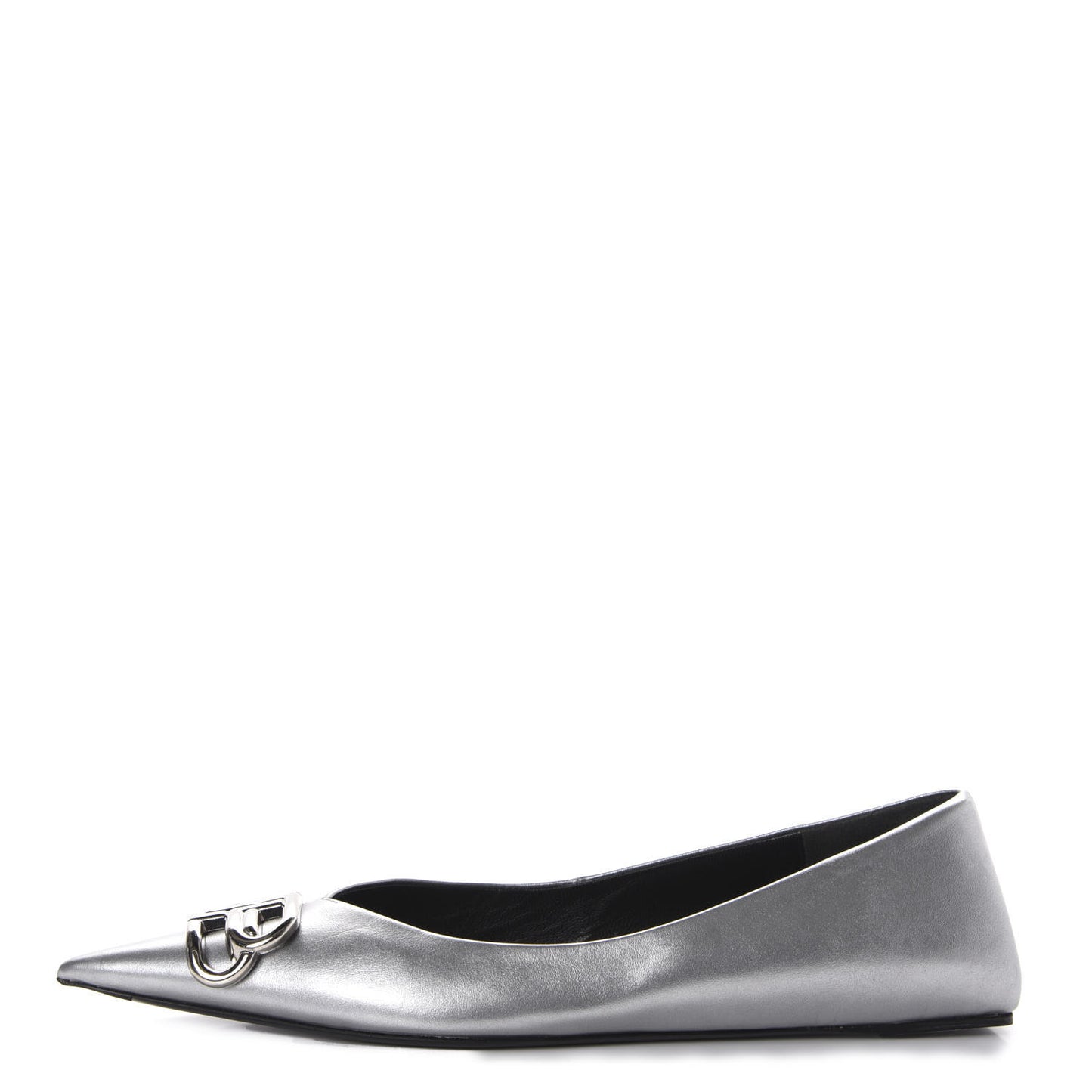 Metallic Calfskin BB Knife Pointy Toe Ballerina Flats 39.5 Silver Hardware