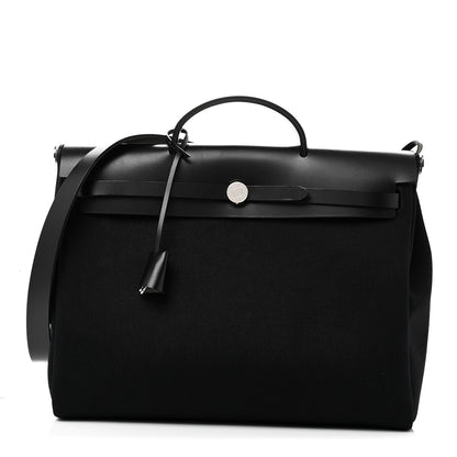 Hermes Military Toile Vache Hunter Herbag Messenger 39 Black 1 of 11