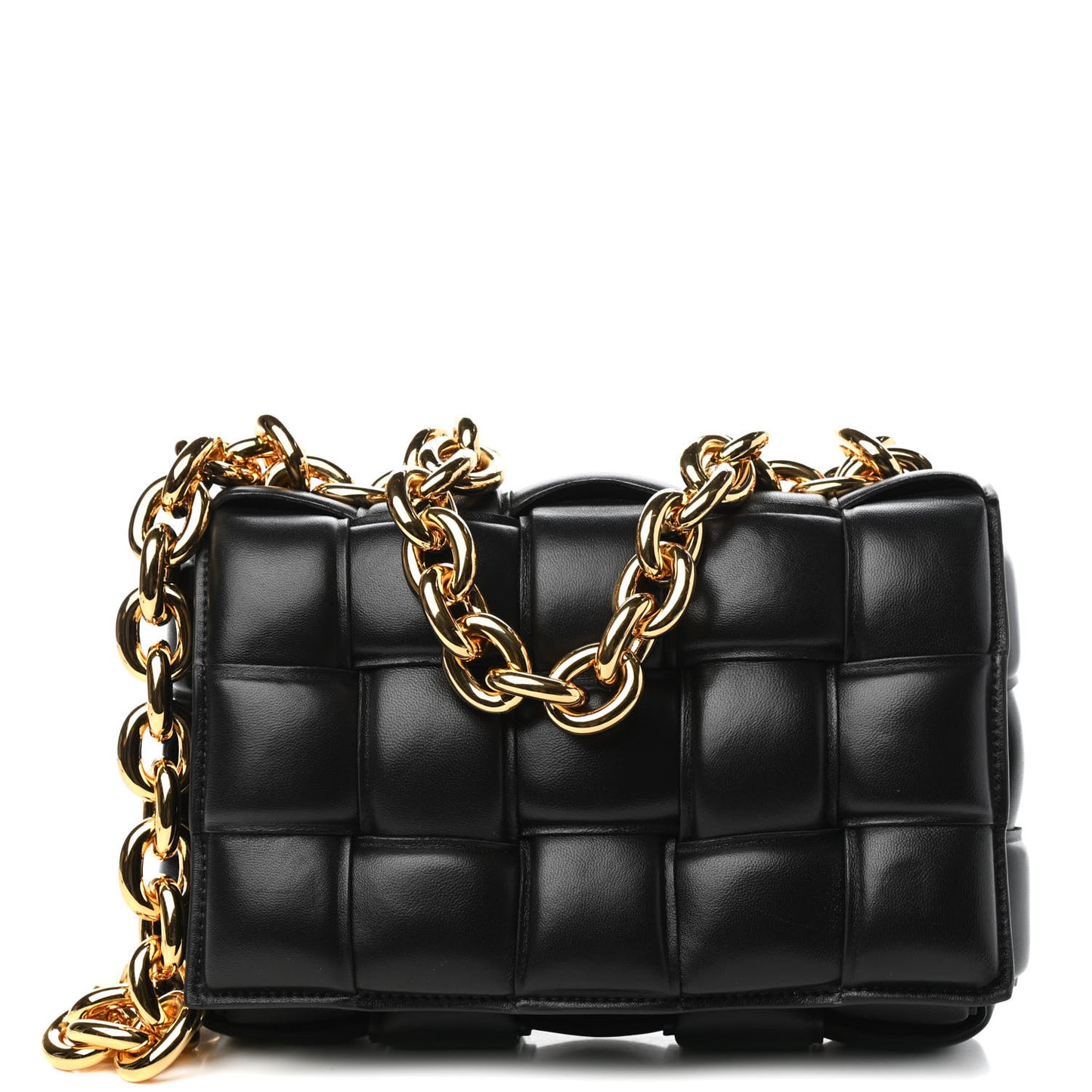 Lambskin Maxi Intreccio Padded Chain Cassette Crossbody Bag Black
