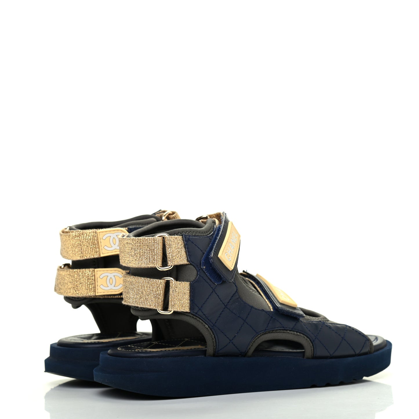 Goatskin Fabric Gladiator Sandals 36 Navy Blue Light Grey Yellow
