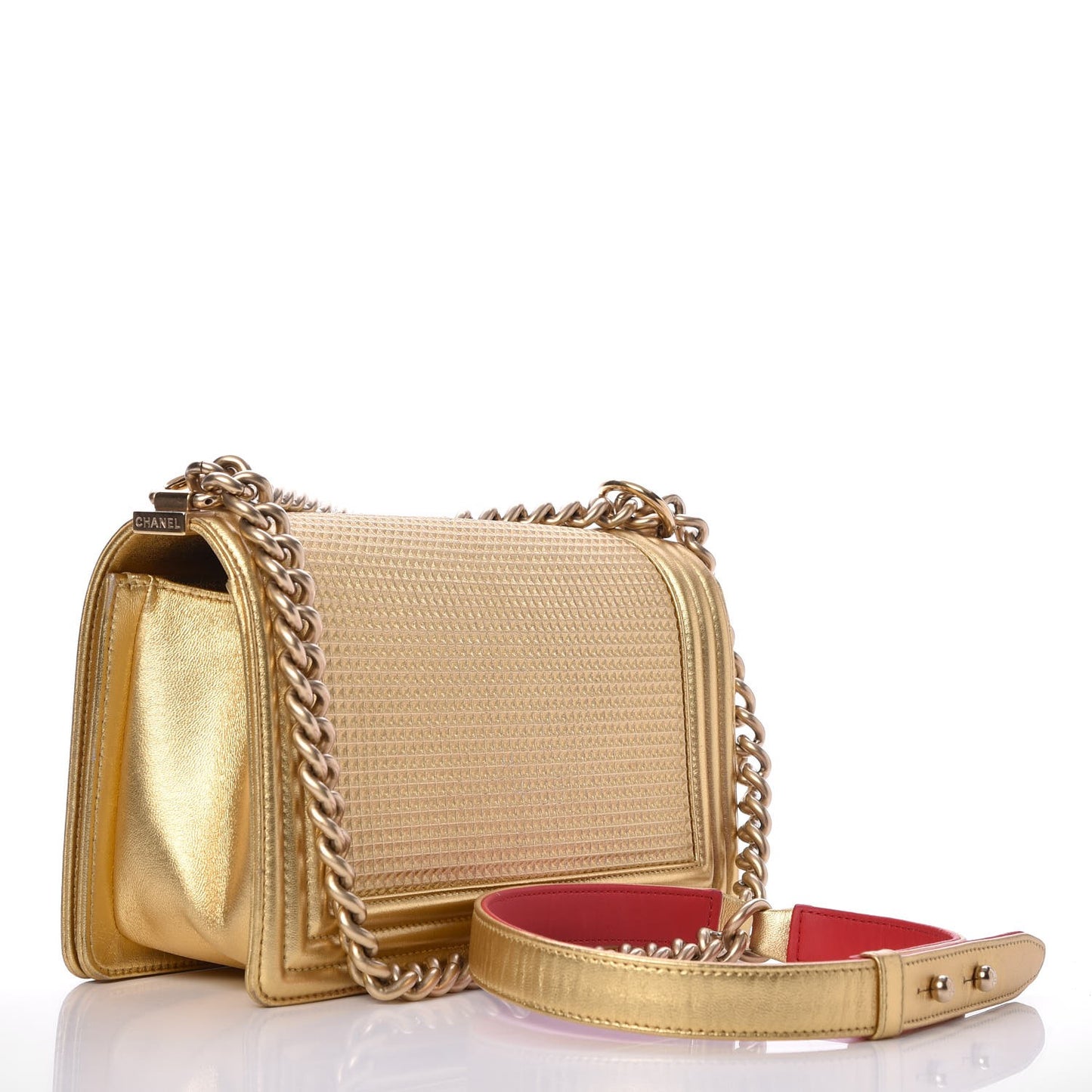 Metallic Lambskin Embossed Medium Cube Boy Flap Gold