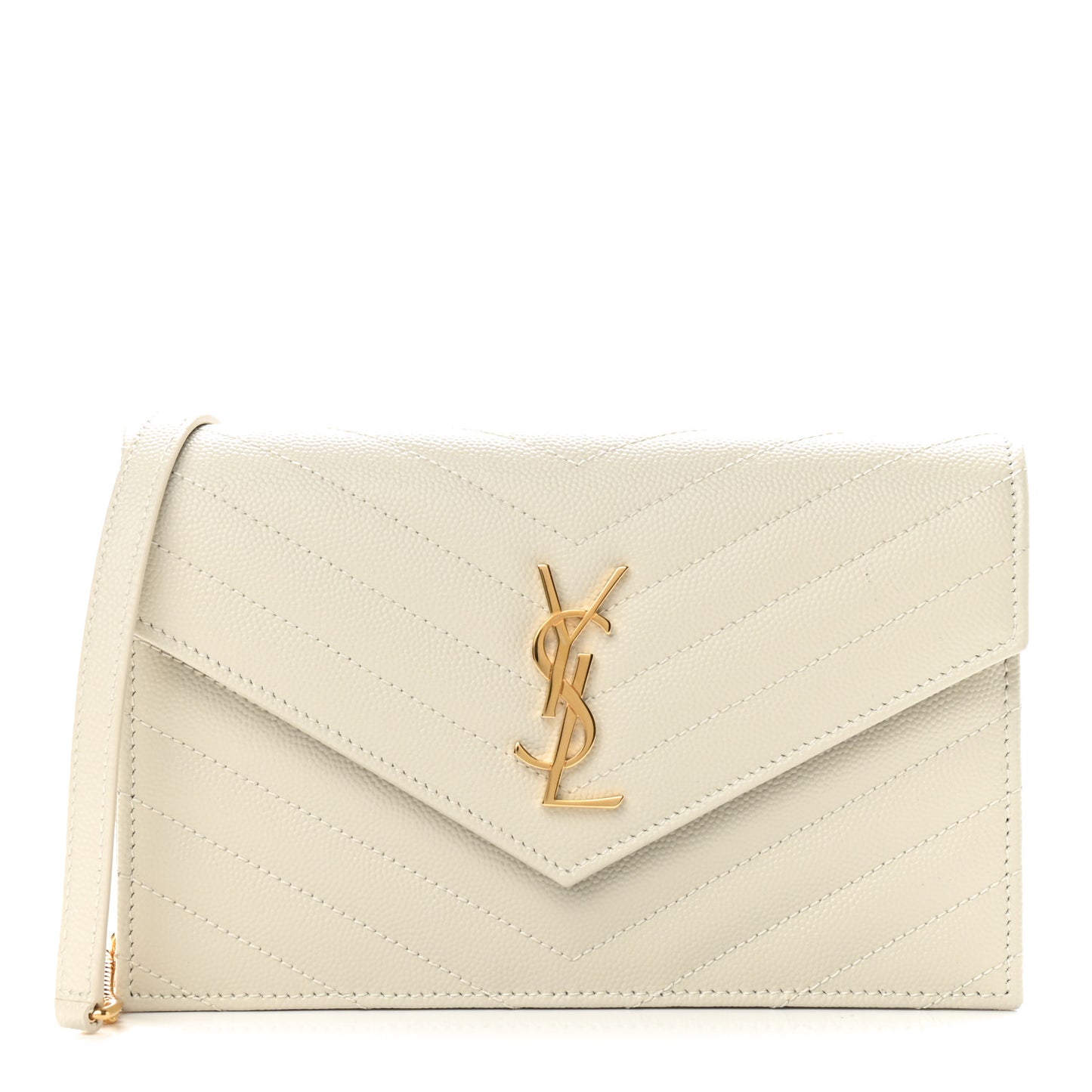 Grain De Poudre Matelasse Chevron Monogram Envelope Chain Wallet Optical White