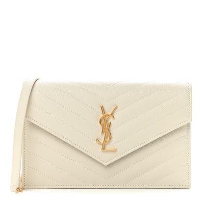 Saint Laurent Grain De Poudre Matelasse Chevron Monogram Envelope Chain Wallet Optical White 1 of 9