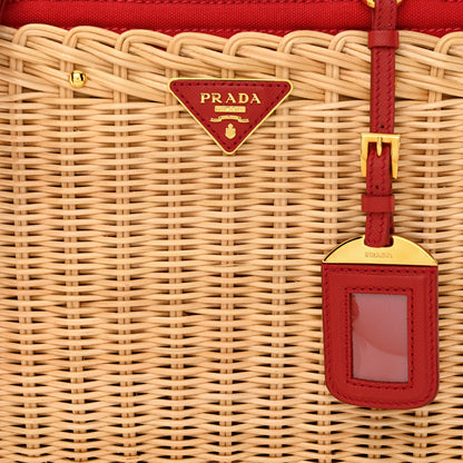 Prada Wicker Canvas Tote Naturale Red 9 of 16