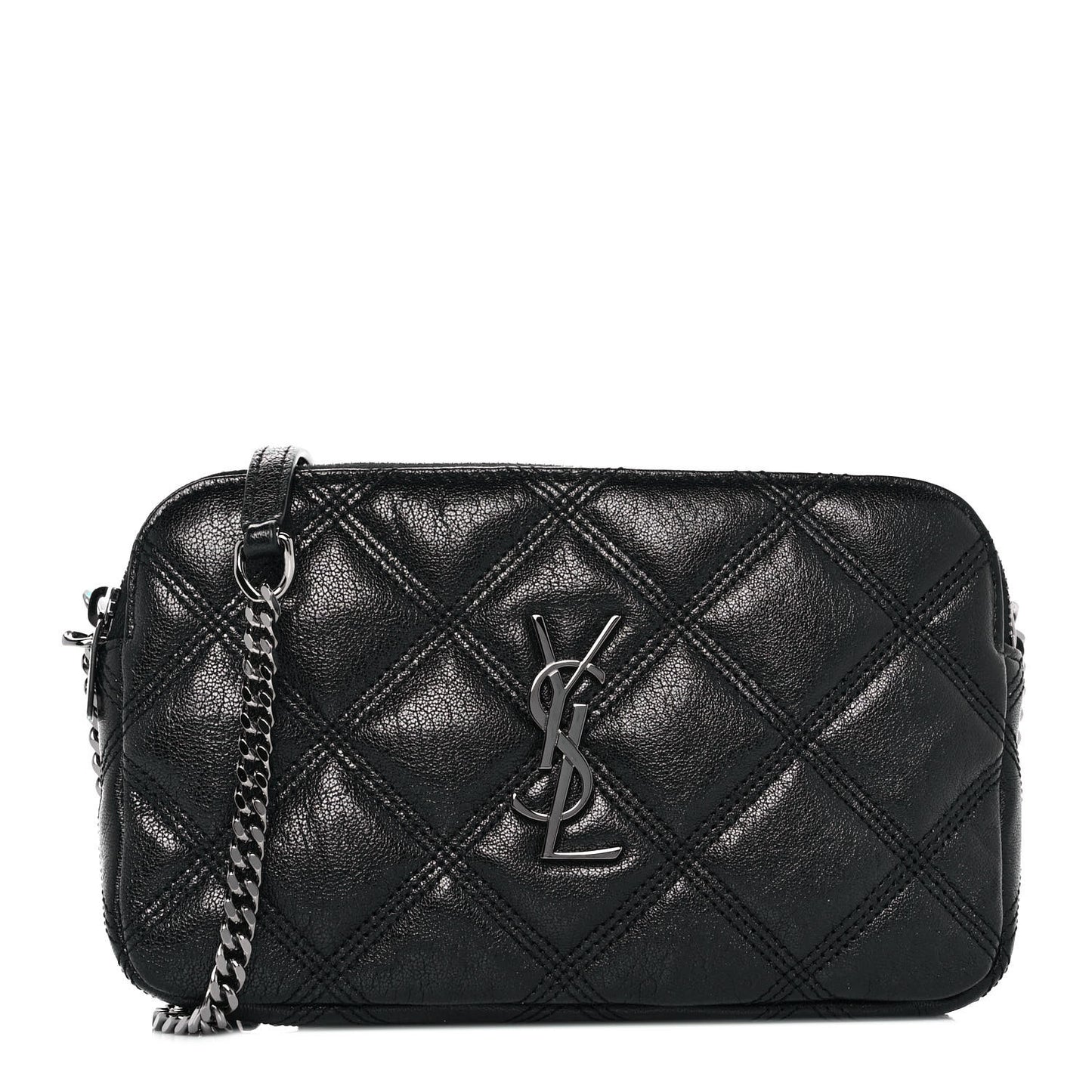 Grained Lambskin Quilted Mini Becky Double Zip Bag Black