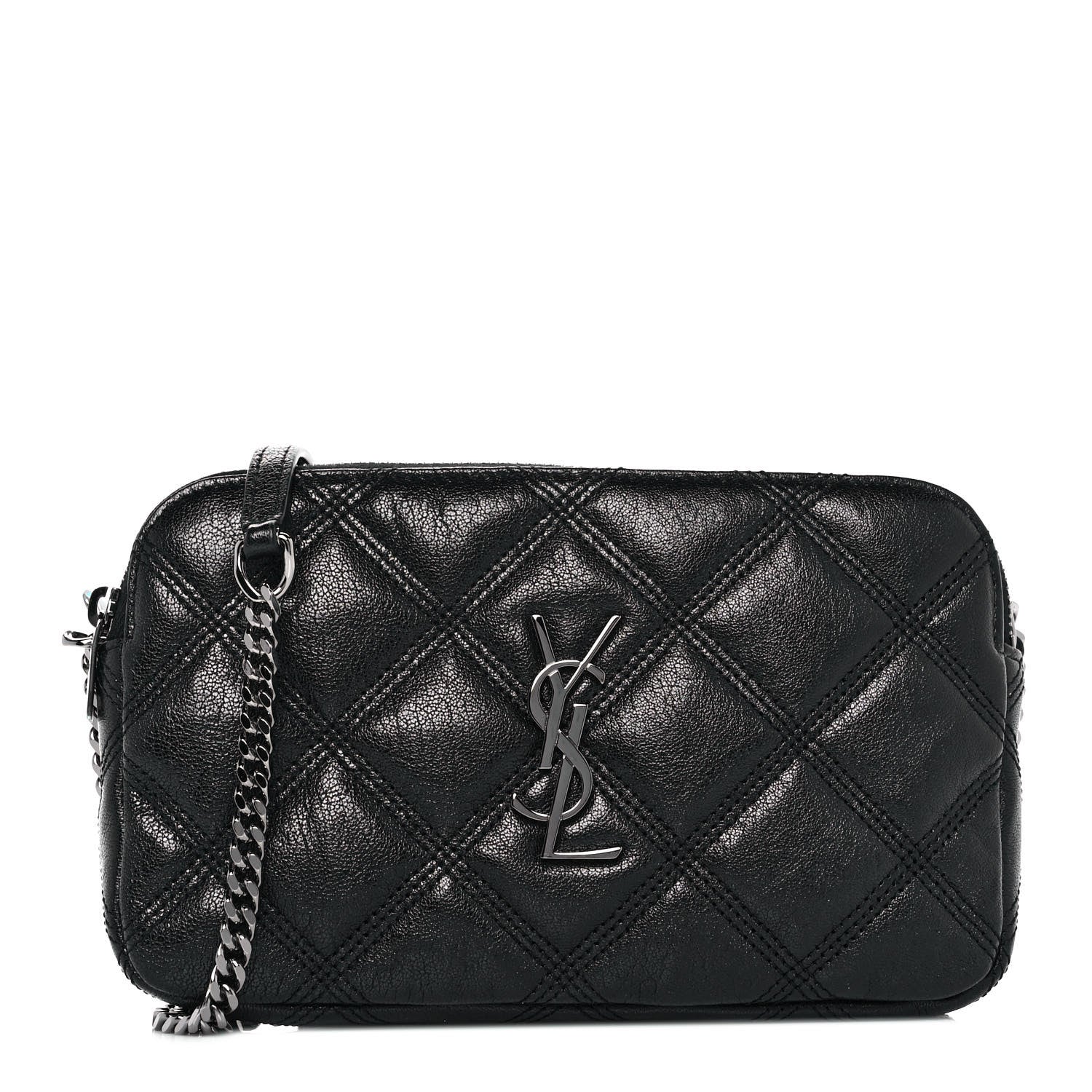Saint Laurent Grained Lambskin Quilted Mini Becky Double Zip Bag Black 1 of 11