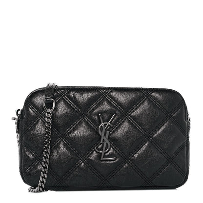 Saint Laurent Grained Lambskin Quilted Mini Becky Double Zip Bag Black 1 of 11