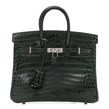 Hermes Shiny Niloticus Crocodile Birkin 25 Vert Fonce 1 of 11