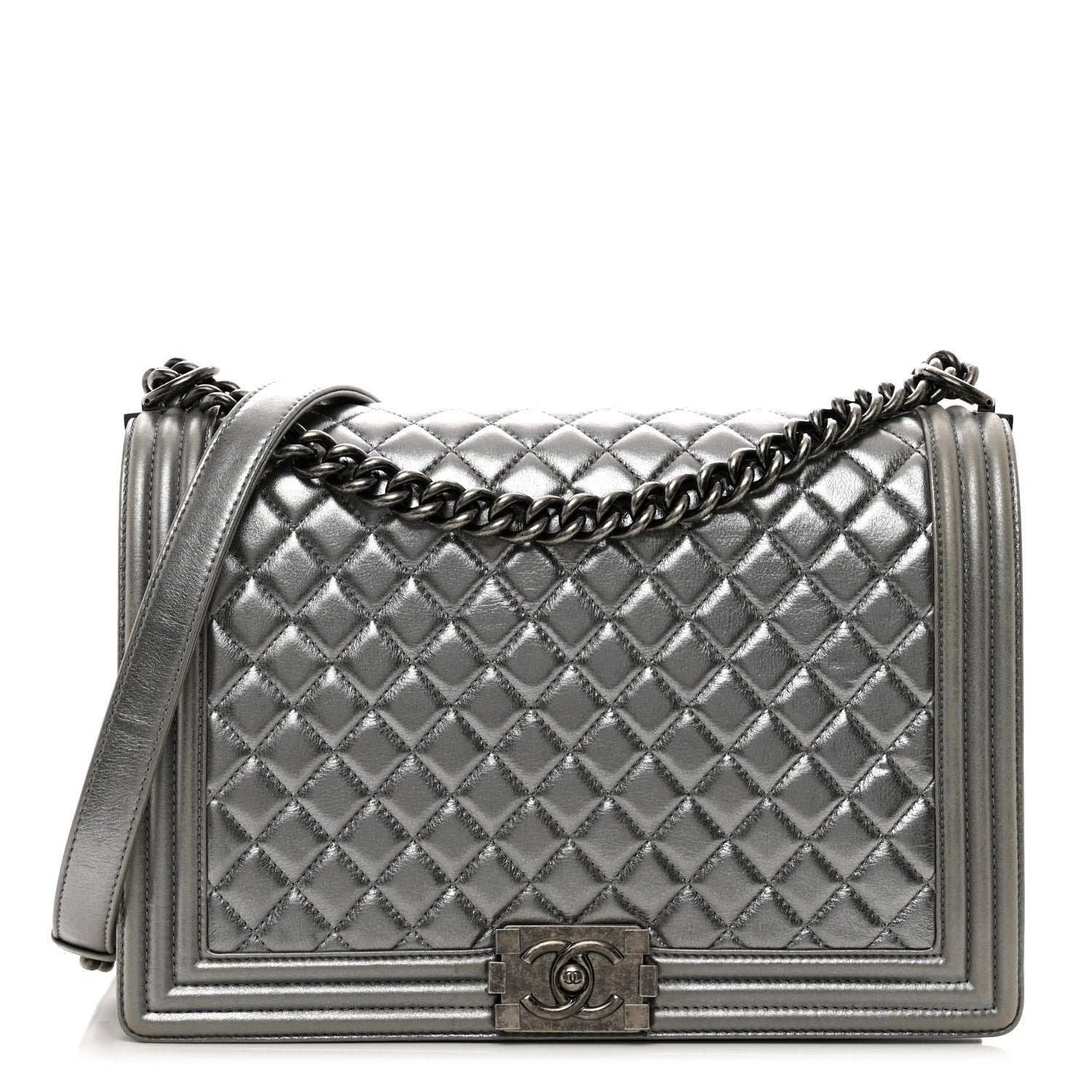 Chanel Metallic Calfskin Quilted Large Boy Flap Silver 1 of 12