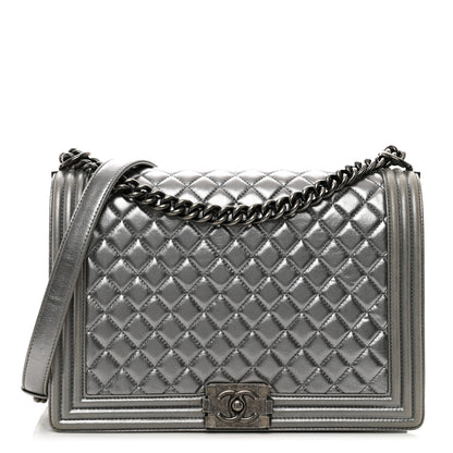 Chanel Metallic Calfskin Quilted Large Boy Flap Silver 1 of 12