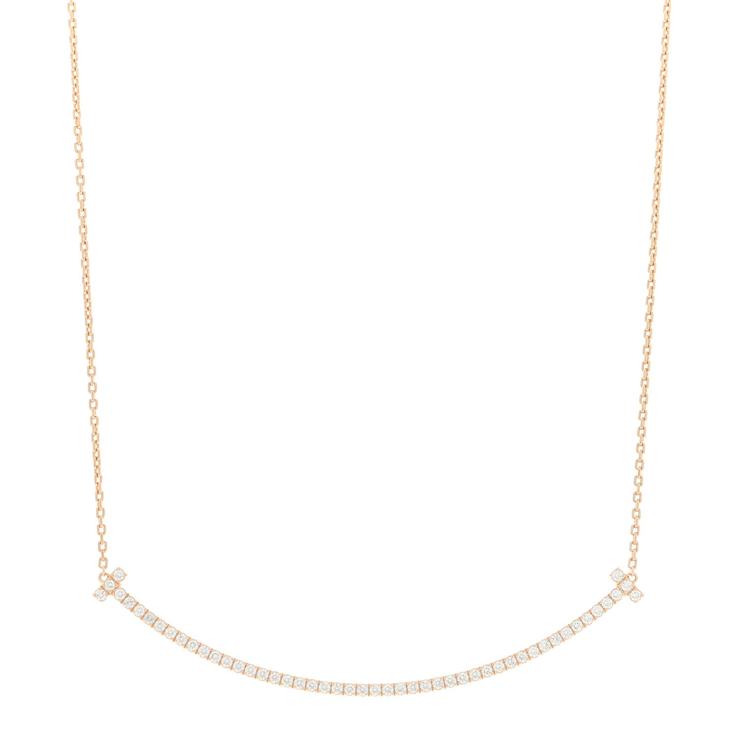 Tiffany 18K Rose Gold Diamond Extra Large T Smile Pendant Necklace 1 of 3