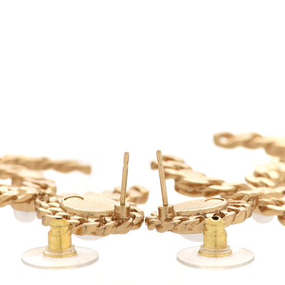 Chanel Pearl Crystal Chain Link CC Drop Earrings Gold Red Pink Yellow 3 of 5